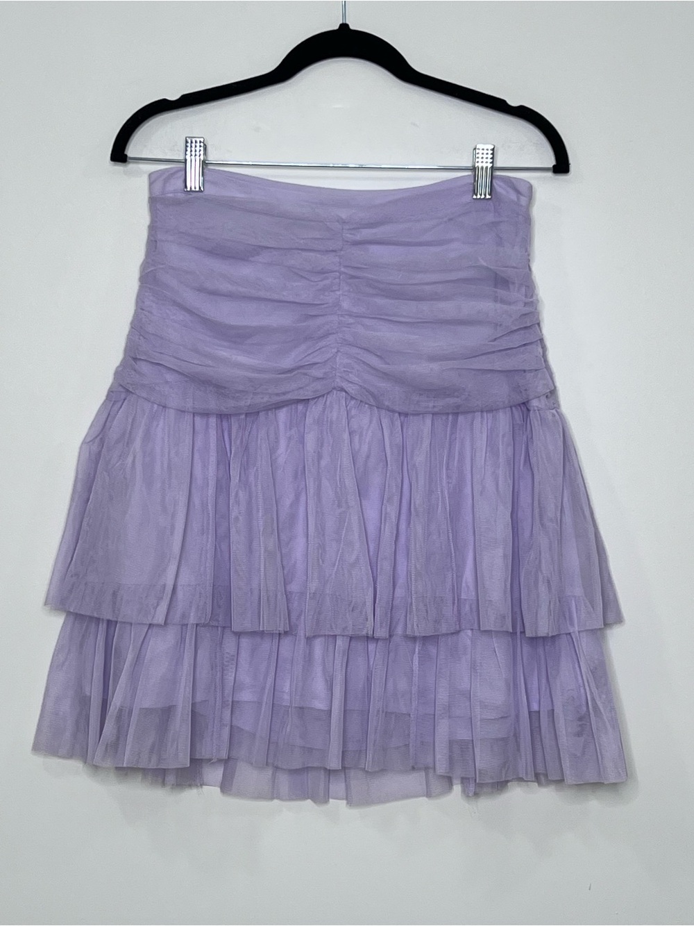 Maeve Anthropologie Tiered Tulle Mini Skirt Lilac Purple Ruched Ruffle NWT 8